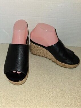 Sorel Black Wedge Slide Sandals for Women - Open Toe Cork Platform size 7.5